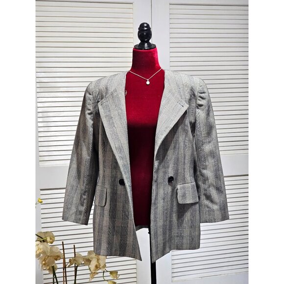 Vintage Christian Dior Womens Plaid Wool Double Breasted Blazer Jacket Sz 10 238 - Picture 10 of 13